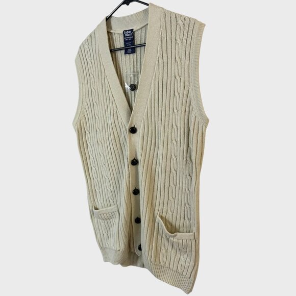 Vintage John Blair Button-Up V-Neck Cable Knit Sweater Vest Cream Men's Medium - Picture 2 of 9